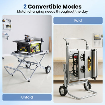 Portable Table Saw Stand, Heavy Duty, 8-Inch Rubber Wheels, Silver