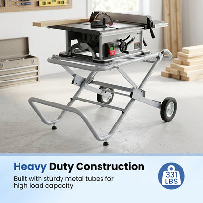 Portable Table Saw Stand, Heavy Duty, 8-Inch Rubber Wheels, Silver