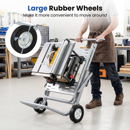 Portable Table Saw Stand, Heavy Duty, 8-Inch Rubber Wheels, Silver