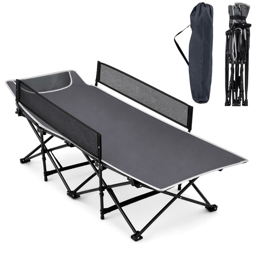 Portable Toddler Cot Bed With Guardrail, Gray