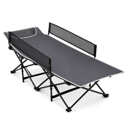 Portable Toddler Cot Bed With Guardrail, Gray