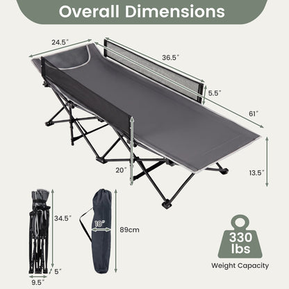 Portable Toddler Cot Bed With Guardrail, Gray