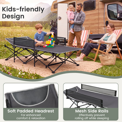 Portable Toddler Cot Bed With Guardrail, Gray