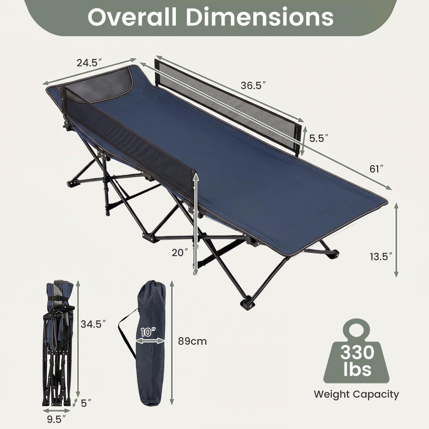 Portable Travel Toddler Cot Bed, Navy