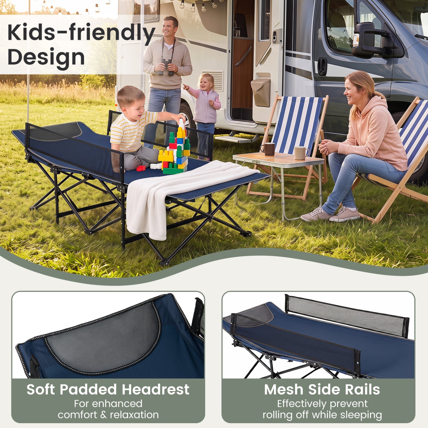 Portable Travel Toddler Cot Bed, Navy