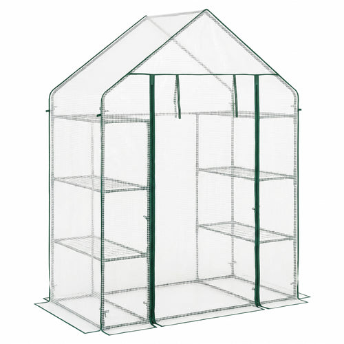 Portable Walk-In Greenhouse, 3 Tiers, 6 Shelves, White