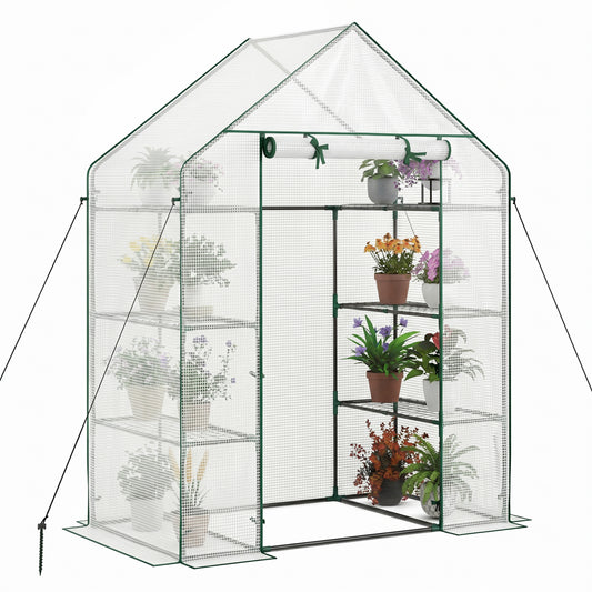 Portable Walk-In Greenhouse, 3 Tiers, 6 Shelves, White