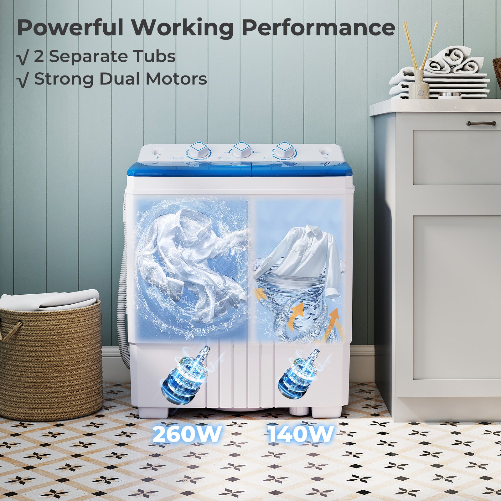 Portable Washing Machine with Built-in Drain Pump, Blue Washing Machines at Gallery Canada