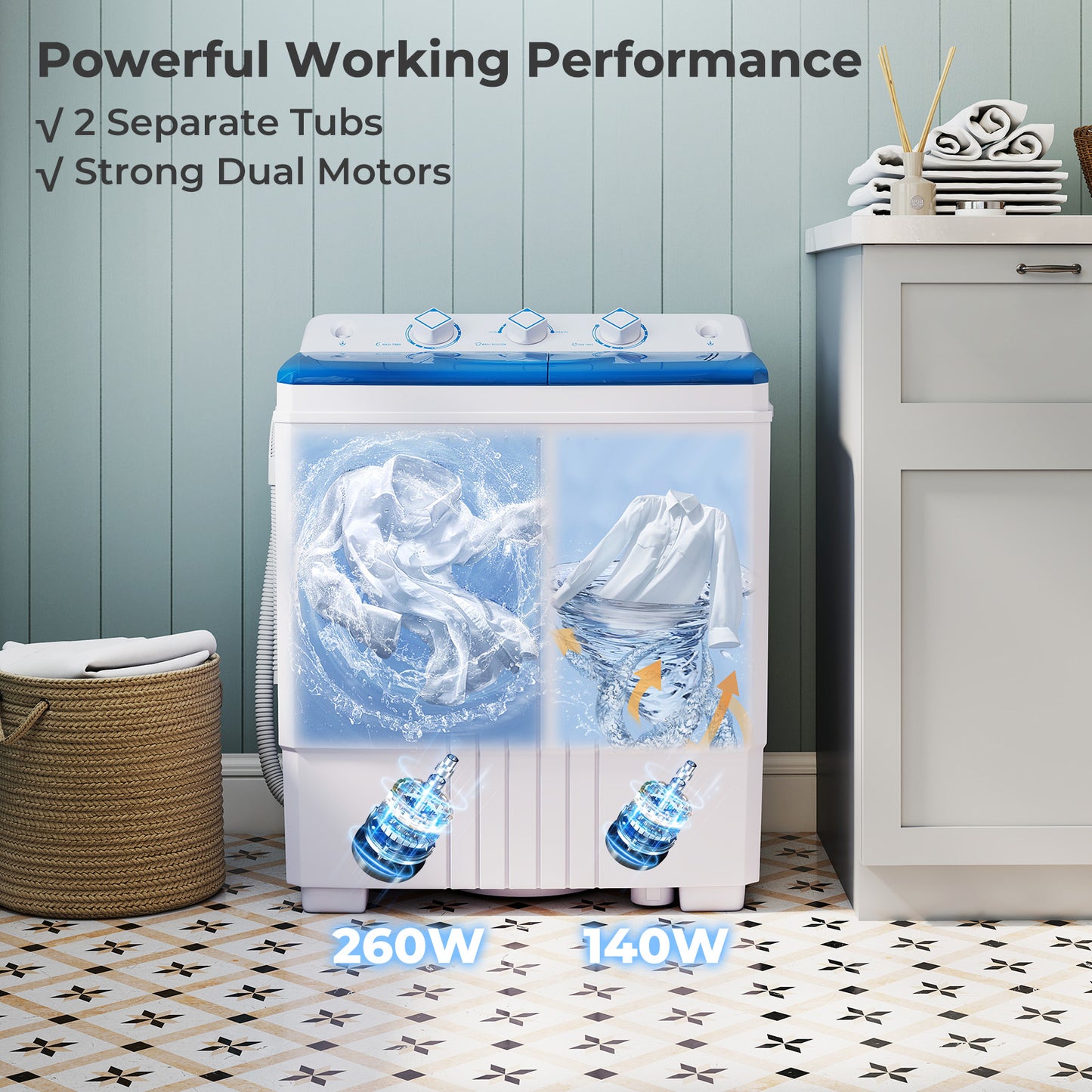 Portable Washing Machine with Built-in Drain Pump, Blue Washing Machines at Gallery Canada