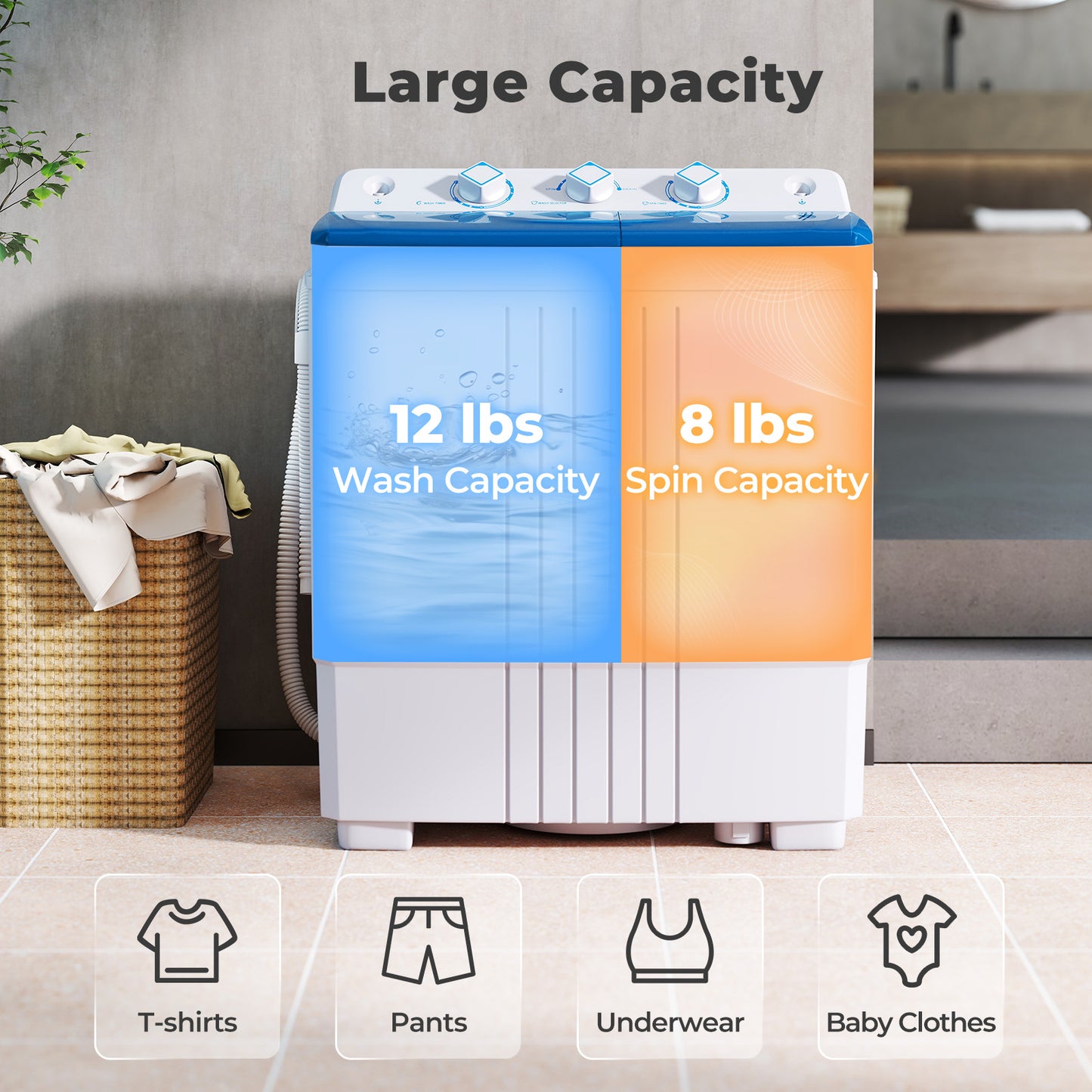 Portable Washing Machine with Built-in Drain Pump, Blue Washing Machines at Gallery Canada