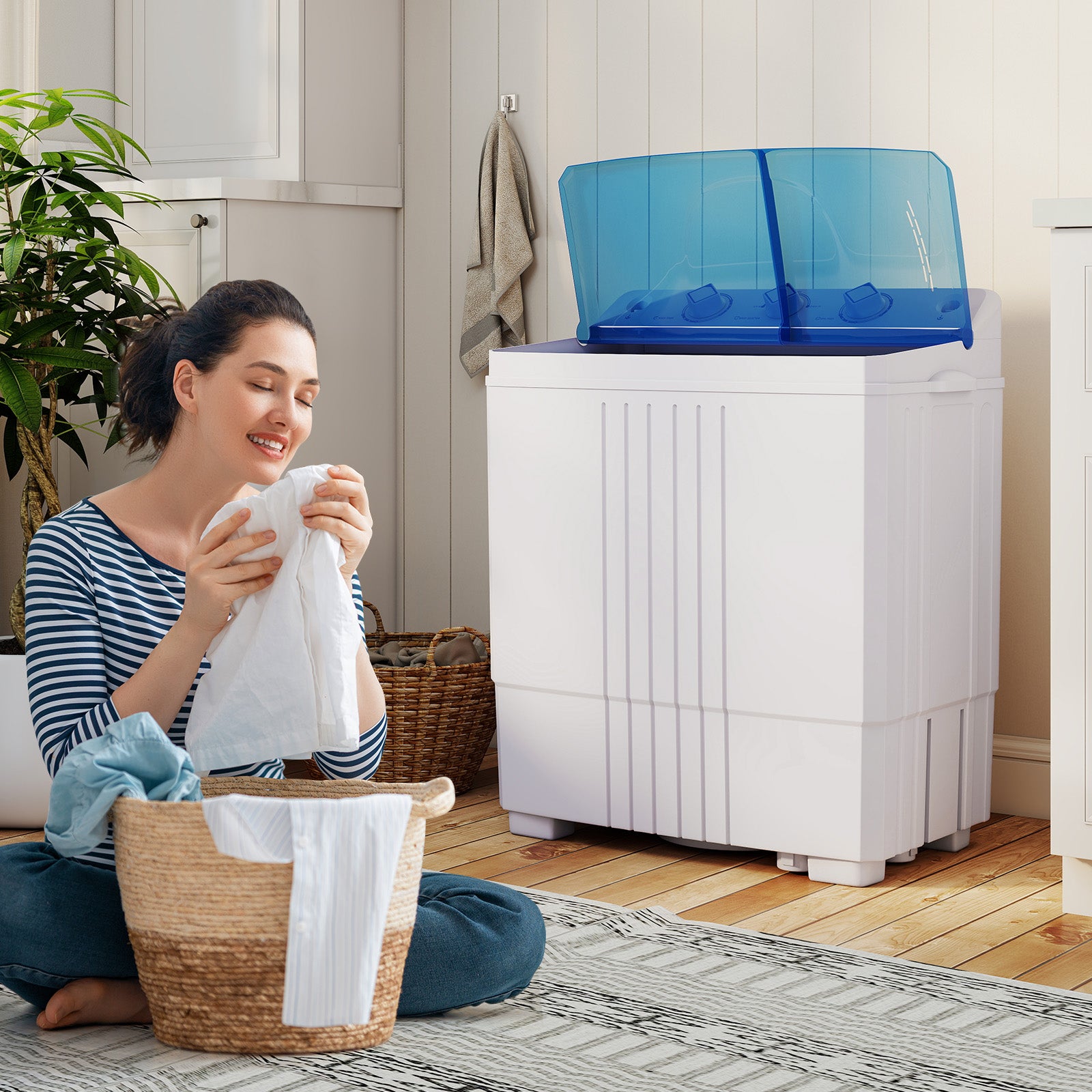 Portable Washing Machine with Built-in Drain Pump, Blue Washing Machines at Gallery Canada