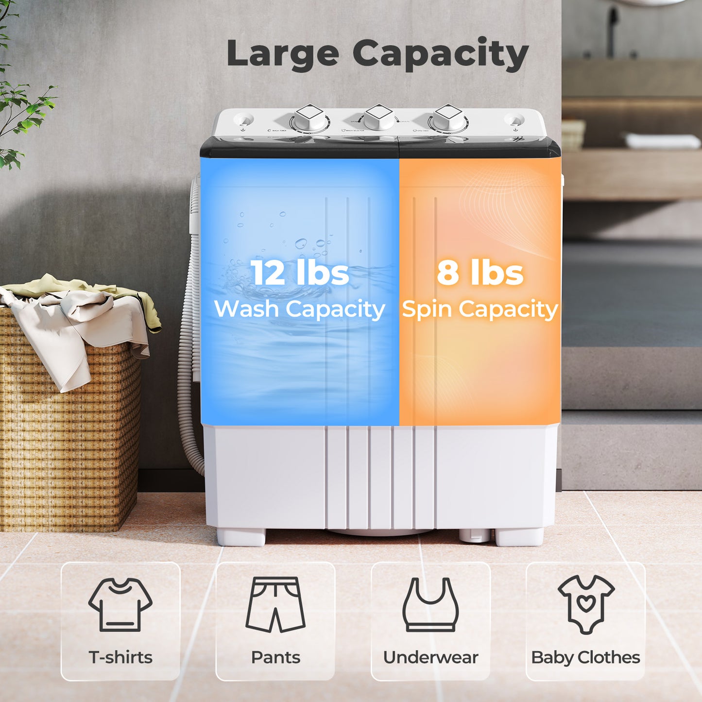 Portable Washing Machine with Built-in Drain Pump, Black Washing Machines at Gallery Canada