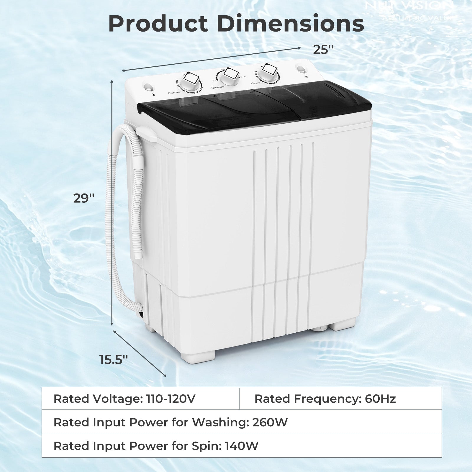 Portable Washing Machine with Built-in Drain Pump, Black Washing Machines at Gallery Canada