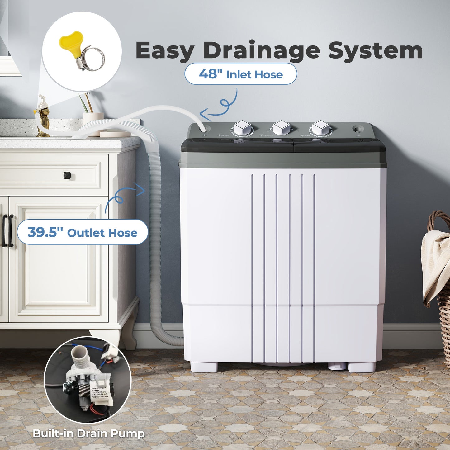Portable Washing Machine with Built-in Drain Pump, Gray Washing Machines at Gallery Canada