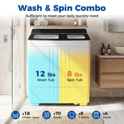 Portable Washing Machine, 12 LBS Washer 8 LBS Spinner, Black Washing Machines at Gallery Canada