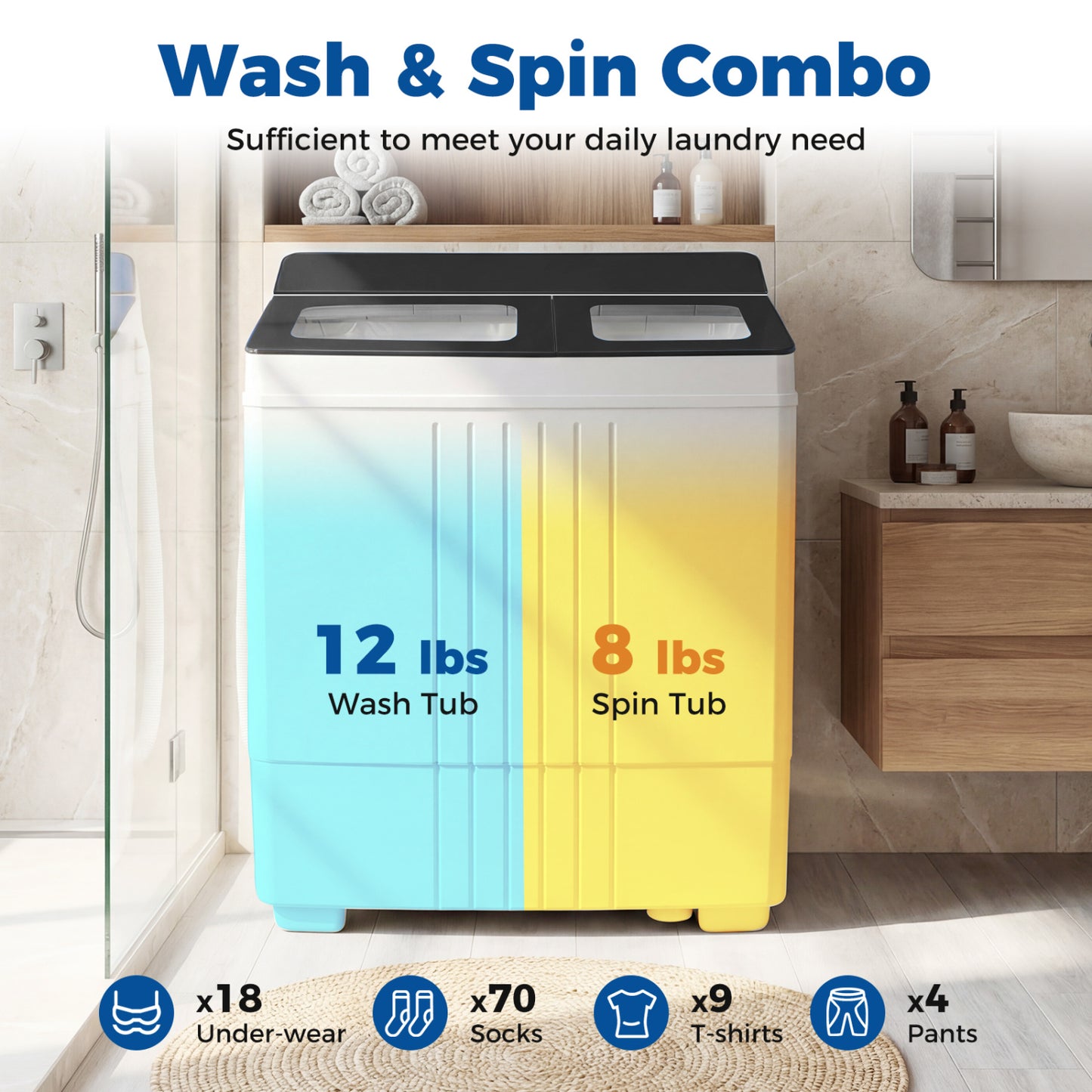 Portable Washing Machine, 12 LBS Washer 8 LBS Spinner, Gray Washing Machines at Gallery Canada