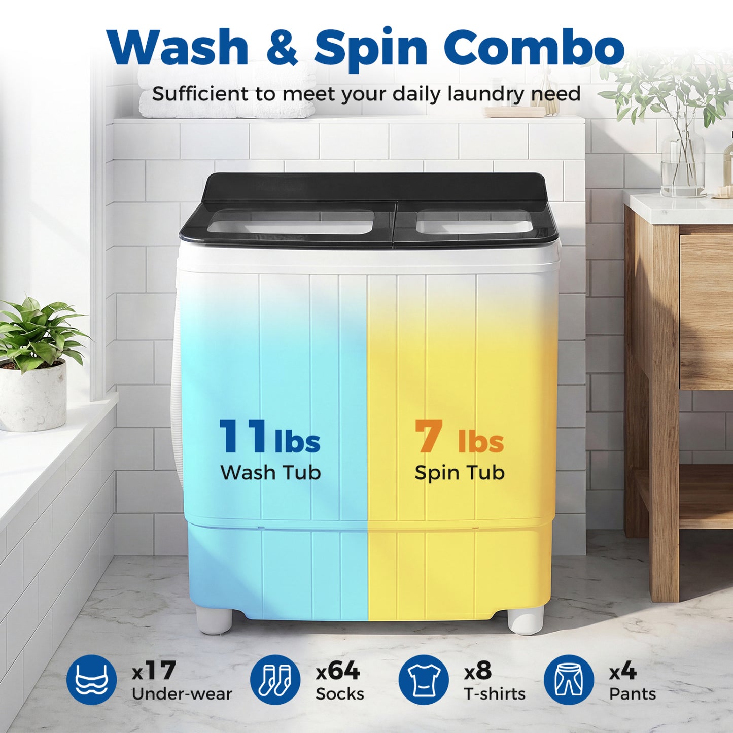 Portable Washing Machine 18 lbs Mini Laundry Machine with 11 LBS Washer, Black Washing Machines at Gallery Canada