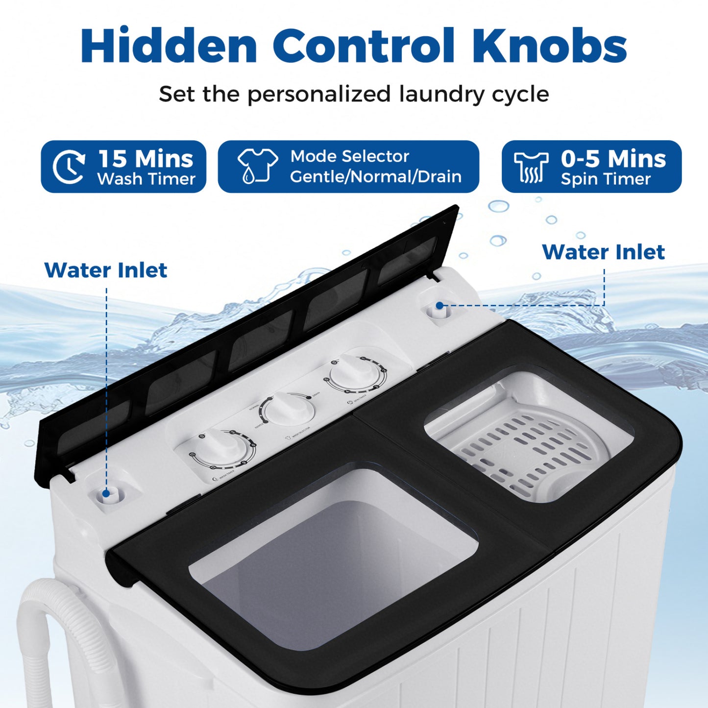 Portable Washing Machine 18 lbs Mini Laundry Machine with 11 LBS Washer, Black Washing Machines at Gallery Canada