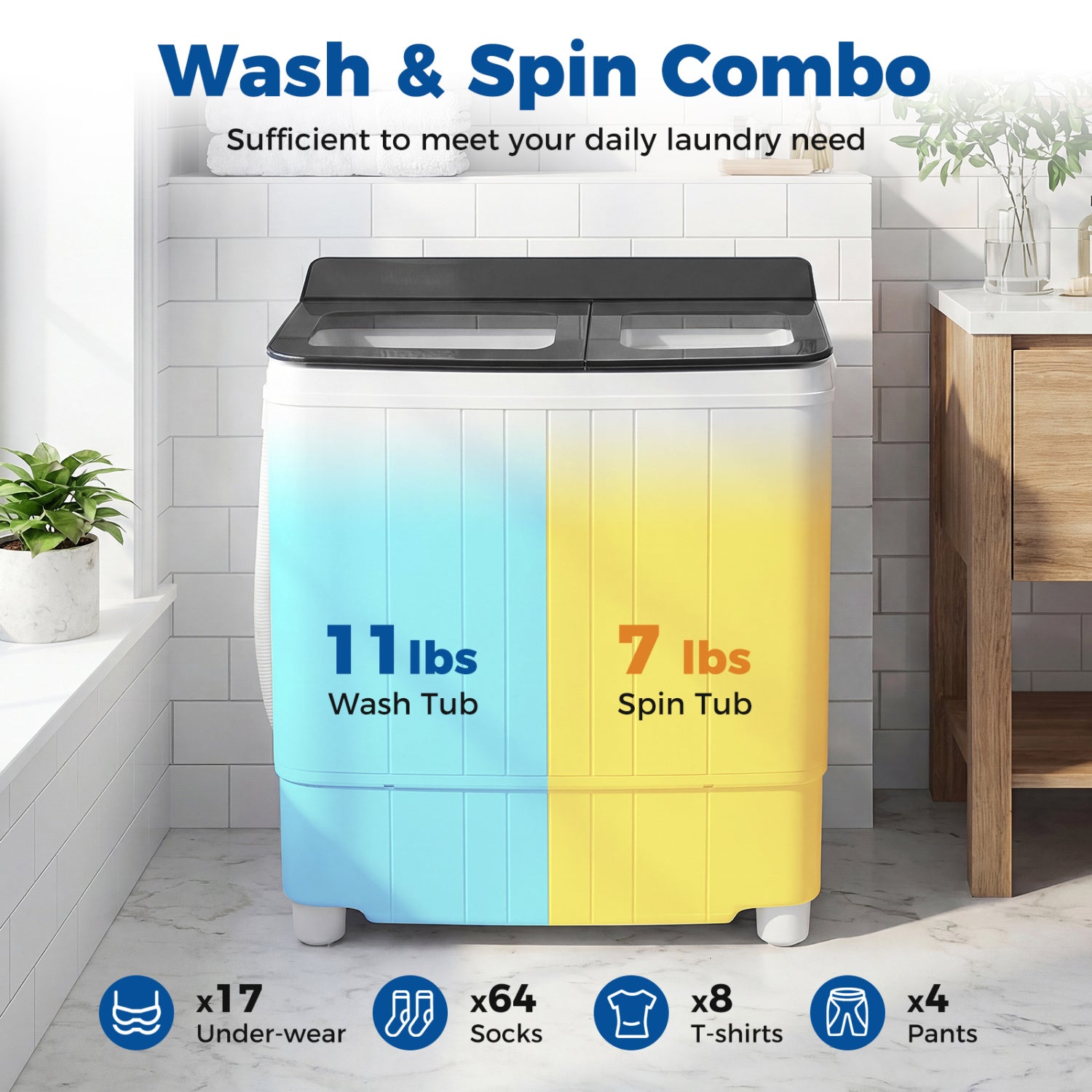 Portable Washing Machine 18 lbs Mini Laundry Machine with 11 LBS Washer-Grey, Gray Washing Machines at Gallery Canada