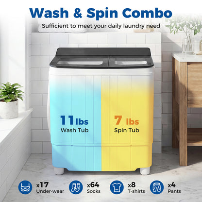 Portable Washing Machine 18 lbs Mini Laundry Machine with 11 LBS Washer-Grey, Gray Washing Machines at Gallery Canada