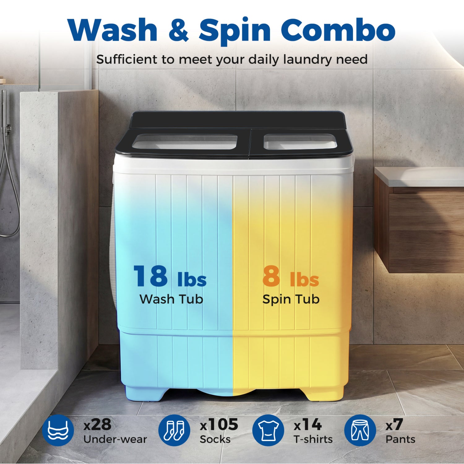 Portable Washing Machine with 18 LBS Washer and 8 LBS Spinner Combo, Black Washing Machines at Gallery Canada