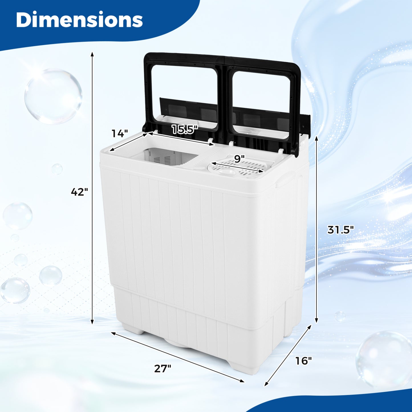 Portable Washing Machine with 18 LBS Washer and 8 LBS Spinner Combo, Black Washing Machines at Gallery Canada