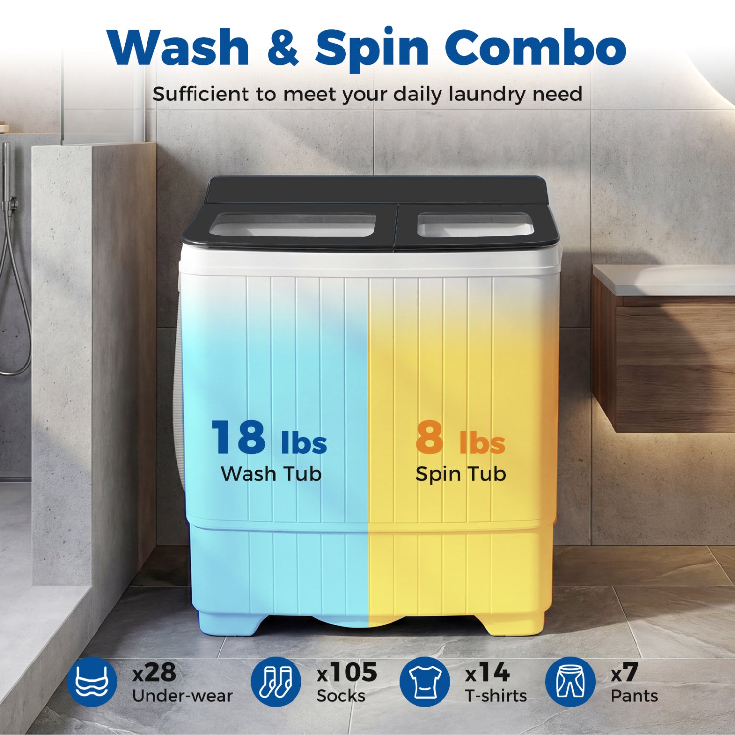 Portable Washing Machine with 18 LBS Washer and 8 LBS Spinner Combo, Gray Washing Machines at Gallery Canada