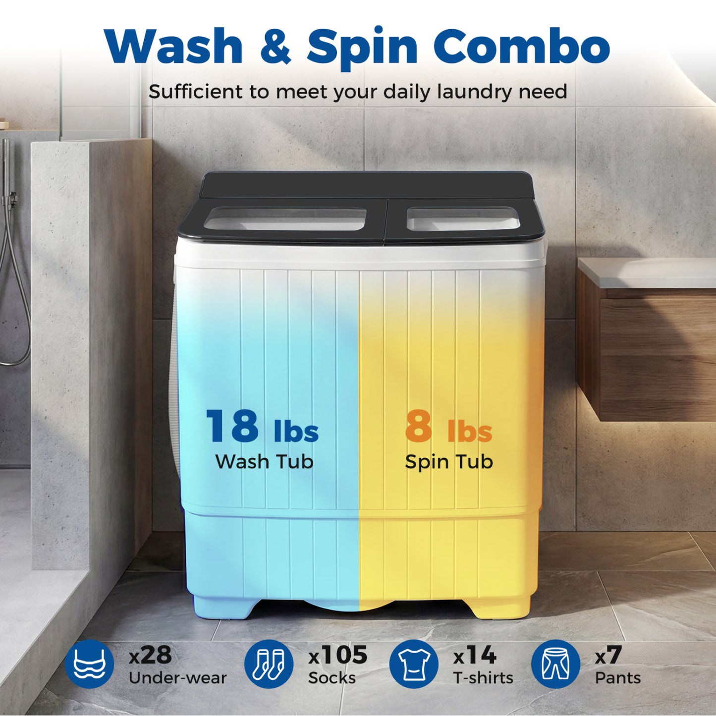 Portable Washing Machine with 18 LBS Washer and 8 LBS Spinner Combo, Gray Washing Machines at Gallery Canada