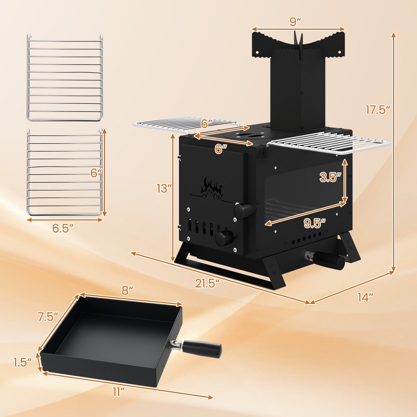 Portable Wood Burning Stove Mini Heater Burner with Pot Rack Oven Pan, Black Fire Pits at Gallery Canada
