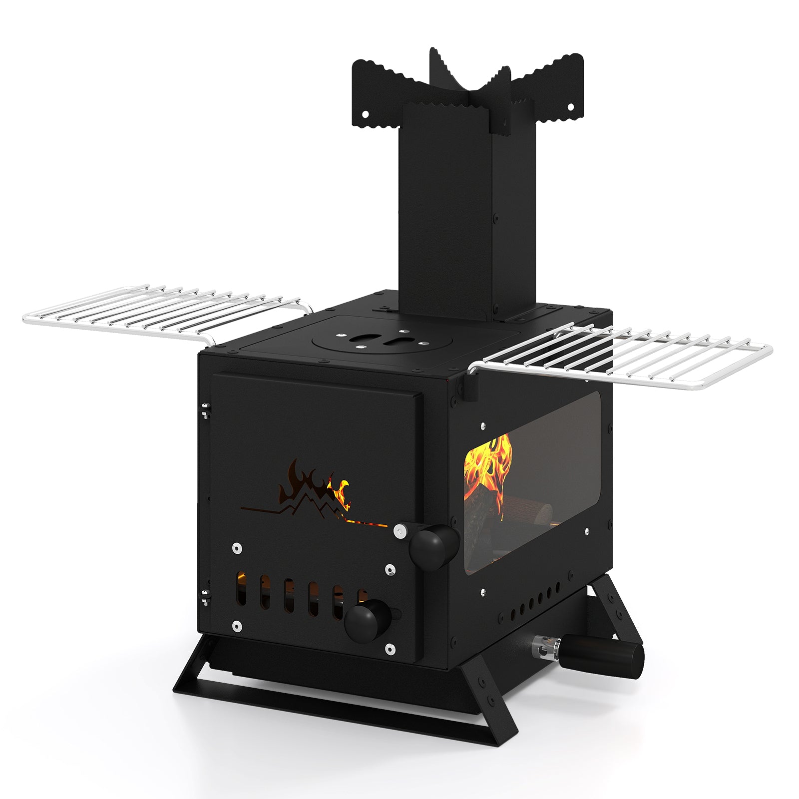 Portable Wood Burning Stove Mini Heater Burner with Pot Rack Oven Pan, Black Fire Pits at Gallery Canada