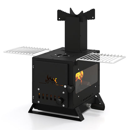 Portable Wood Burning Stove Mini Heater Burner with Pot Rack Oven Pan, Black Fire Pits at Gallery Canada