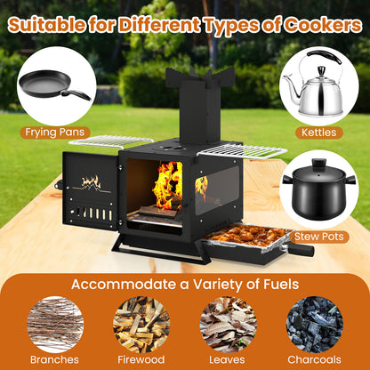 Portable Wood Burning Stove Mini Heater Burner with Pot Rack Oven Pan, Black Fire Pits at Gallery Canada