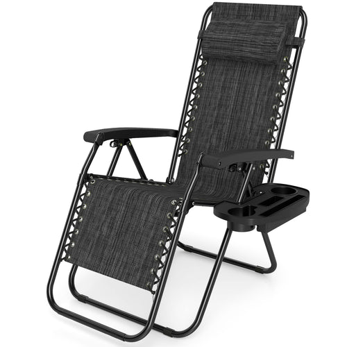 Portable Zero Gravity Chairs with Cup Holder Trays and Backrest, Gray