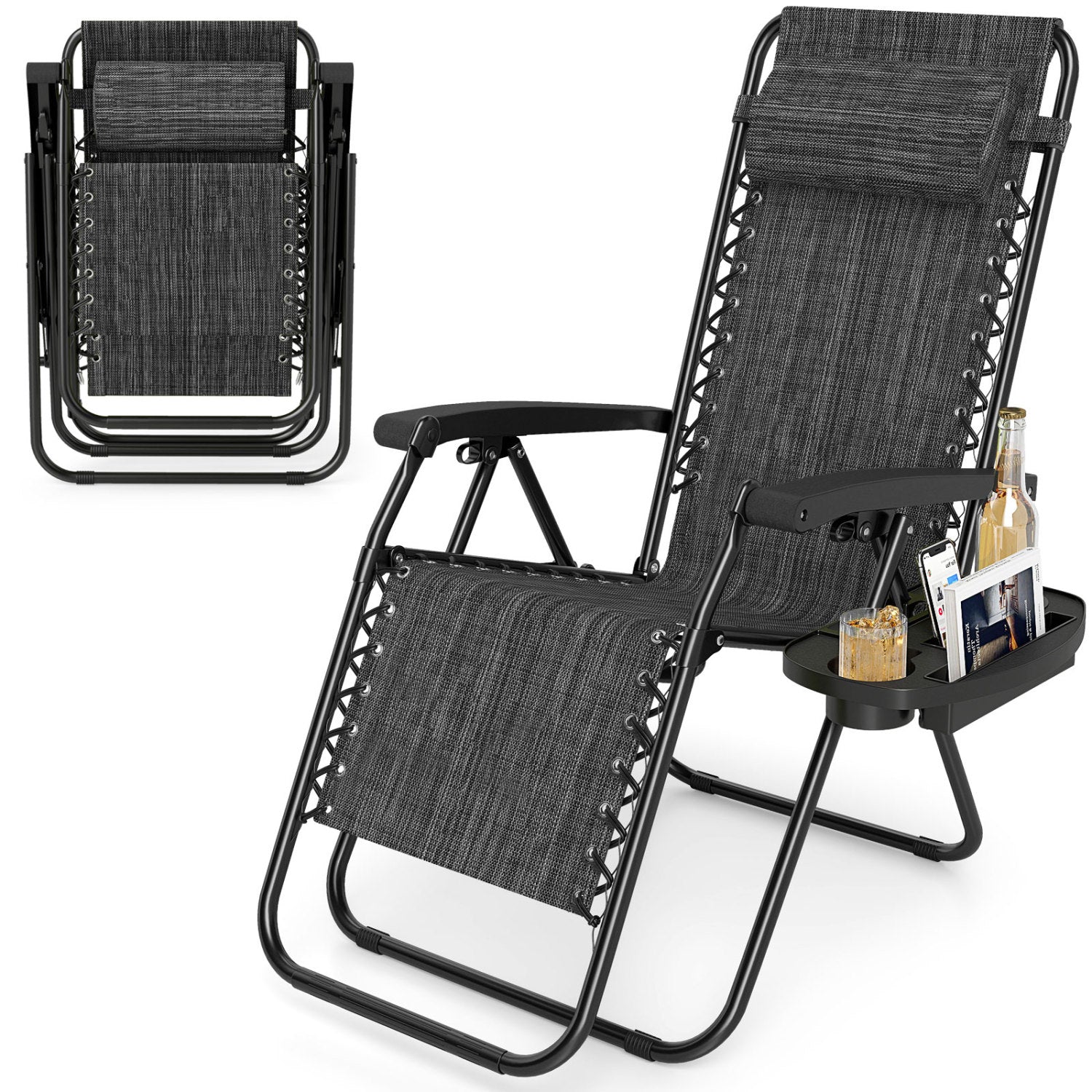 Portable Zero Gravity Chairs with Cup Holder Trays and Backrest, Gray Beach & Lawn Chairs at Gallery Canada