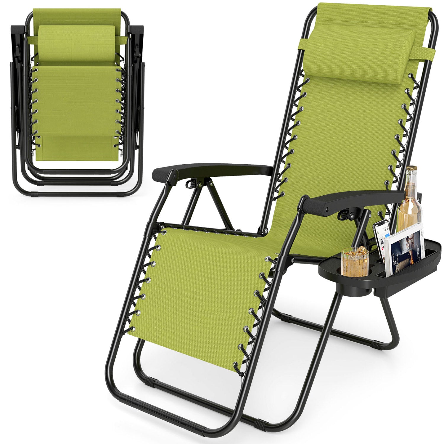 Portable Zero Gravity Chairs with Cup Holder Trays and Backrest, Green Beach & Lawn Chairs at Gallery Canada