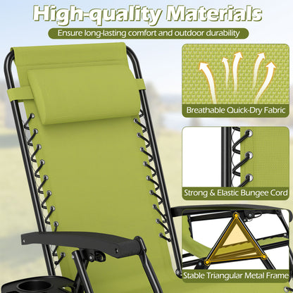 Portable Zero Gravity Chairs with Cup Holder Trays and Backrest, Green Beach & Lawn Chairs at Gallery Canada