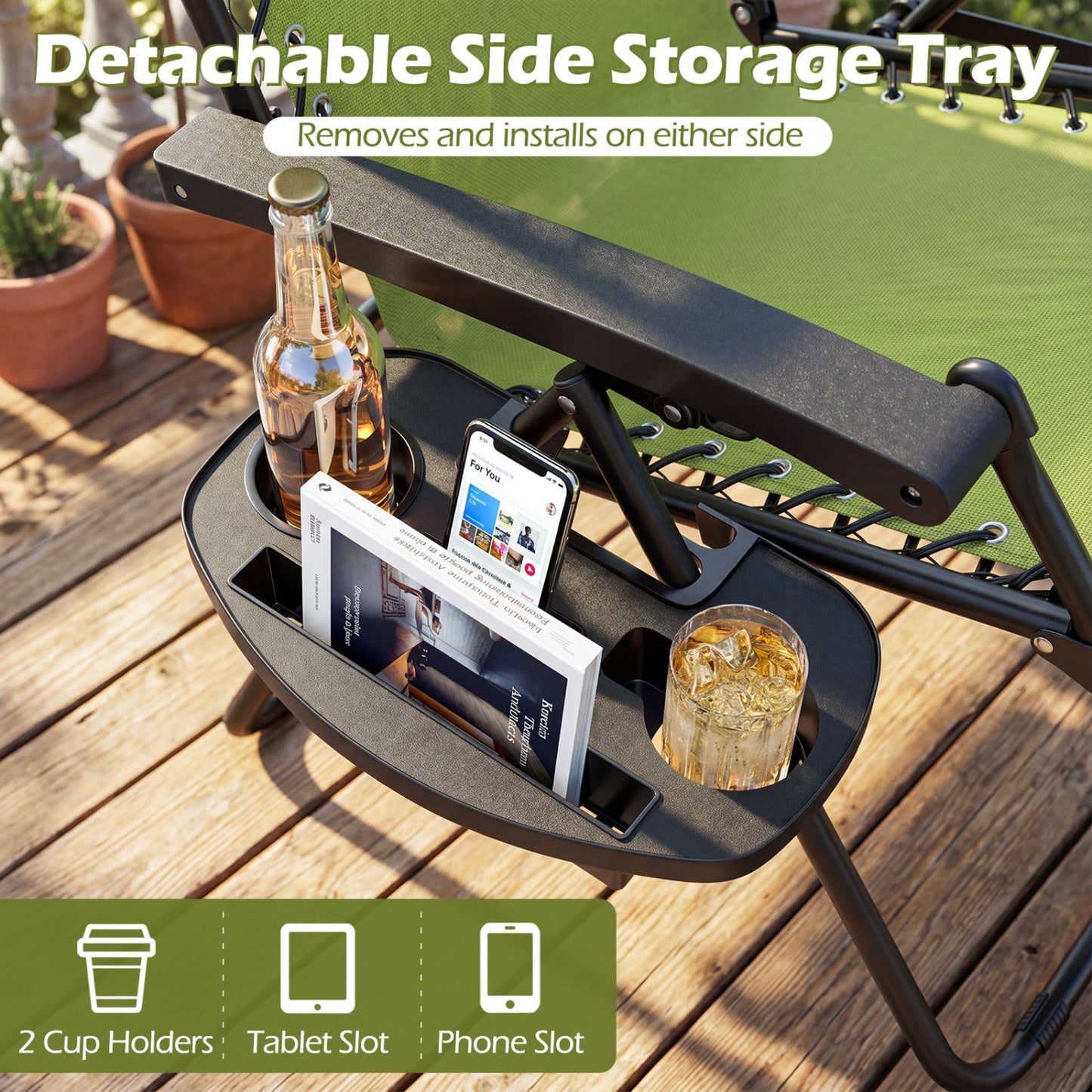 Portable Zero Gravity Chairs with Cup Holder Trays and Backrest, Green Beach & Lawn Chairs at Gallery Canada