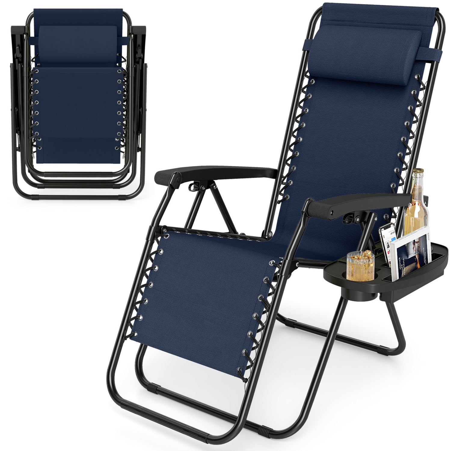 Portable Zero Gravity Chairs with Cup Holder Trays and Backrest, Navy Beach & Lawn Chairs at Gallery Canada
