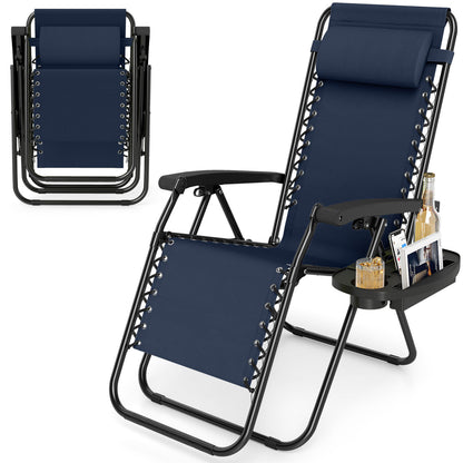 Portable Zero Gravity Chairs with Cup Holder Trays and Backrest, Navy Beach & Lawn Chairs at Gallery Canada