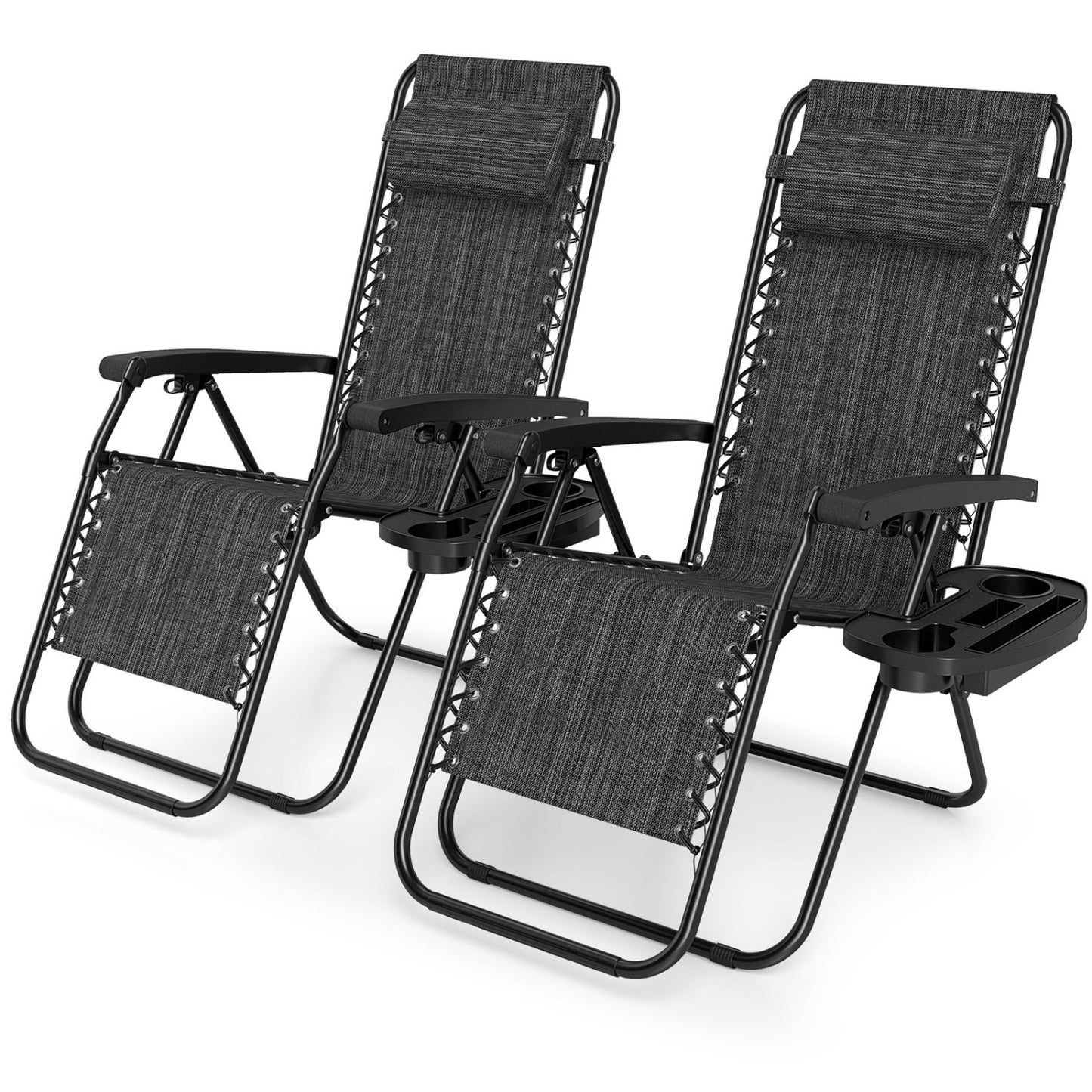 Portable Zero Gravity Chairs with Cup Holder Trays and Backrest Set of 2, Gray Beach & Lawn Chairs Gray at Gallery Canada