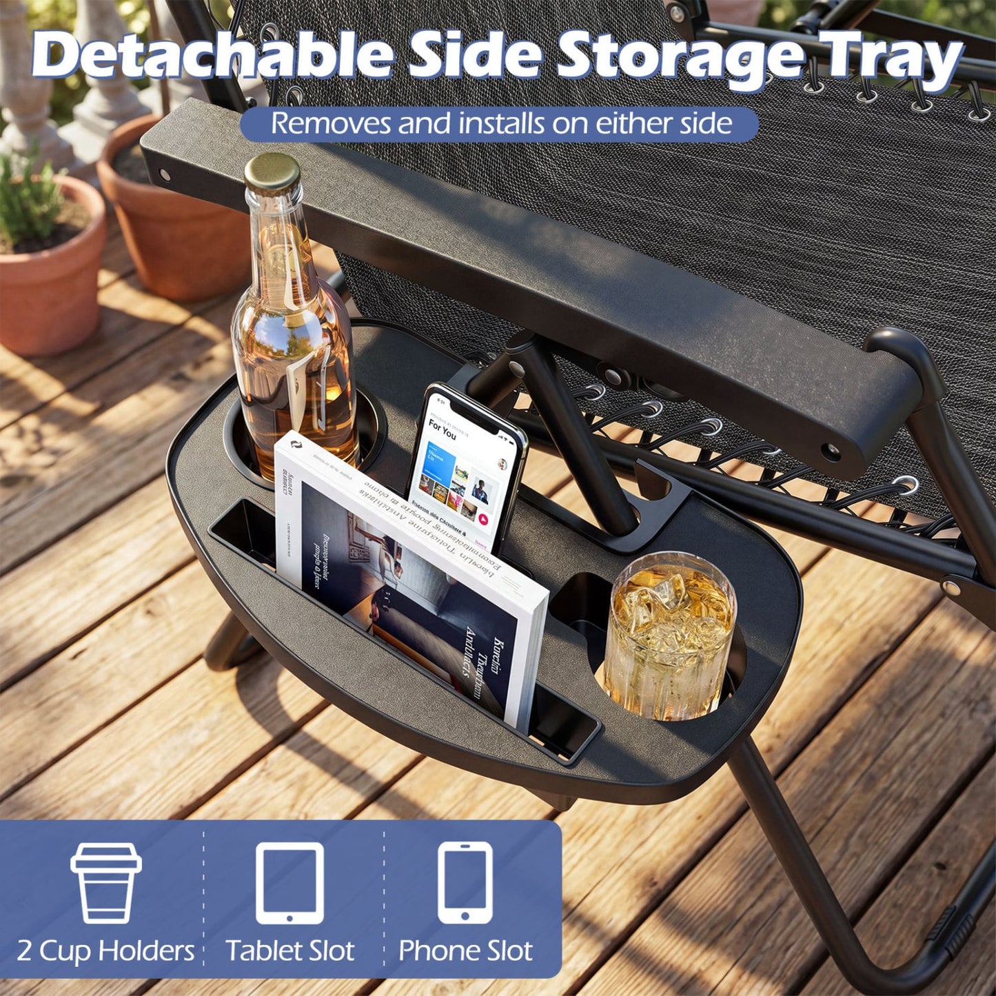Portable Zero Gravity Chairs with Cup Holder Trays and Backrest Set of 2, Gray Beach & Lawn Chairs at Gallery Canada