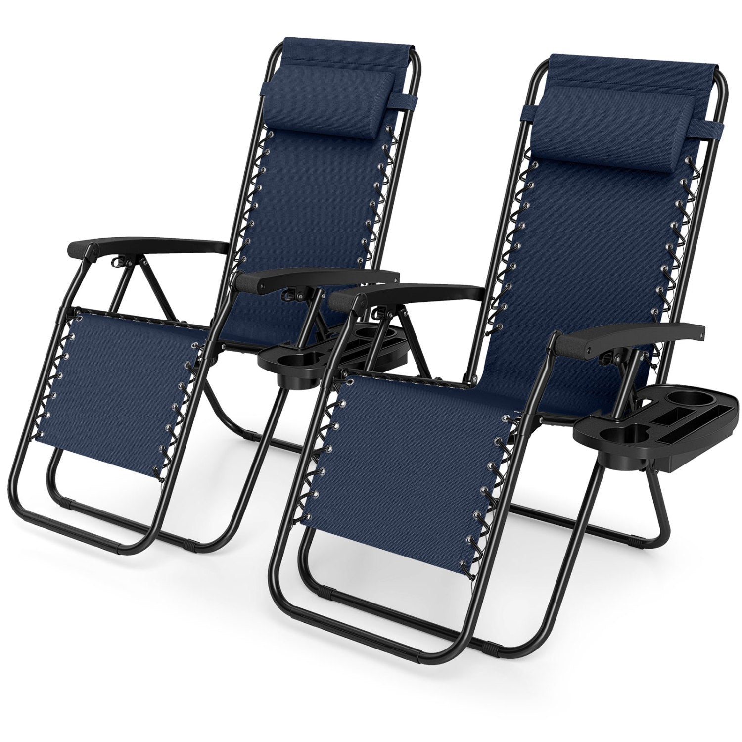 Portable Zero Gravity Chairs with Cup Holder Trays and Backrest Set of 2, Navy Beach & Lawn Chairs Navy at Gallery Canada