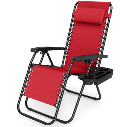 Portable Zero Gravity Chairs with Cup Holder Trays and Backrest Set of 2, Red Beach & Lawn Chairs Red at Gallery Canada