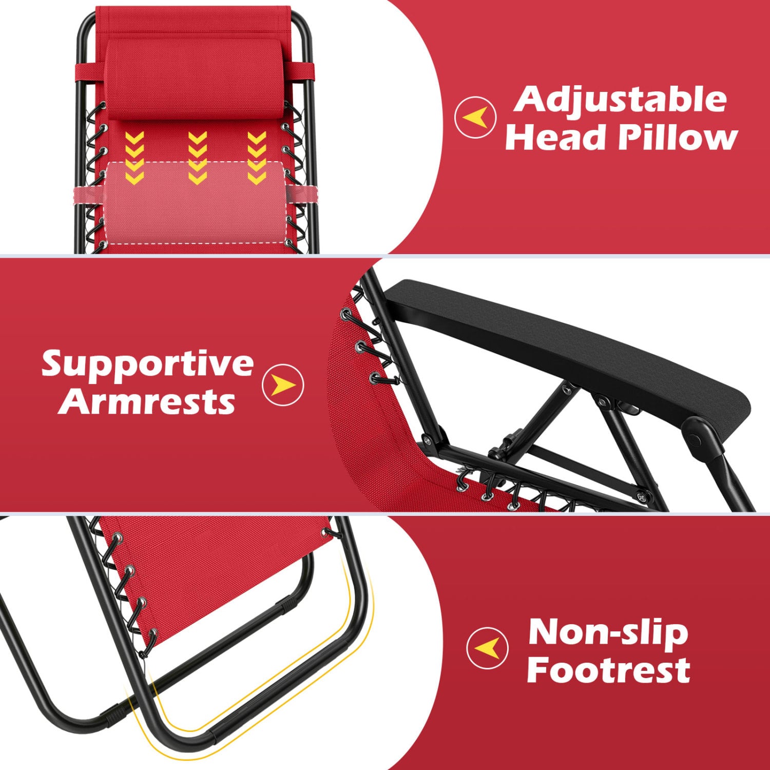 Portable Zero Gravity Chairs with Cup Holder Trays and Backrest Set of 2, Red Beach & Lawn Chairs at Gallery Canada