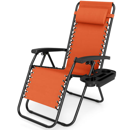 Portable Zero Gravity Chairs with Cup Holder Trays and Backrest, Orange Beach & Lawn Chairs Orange at Gallery Canada