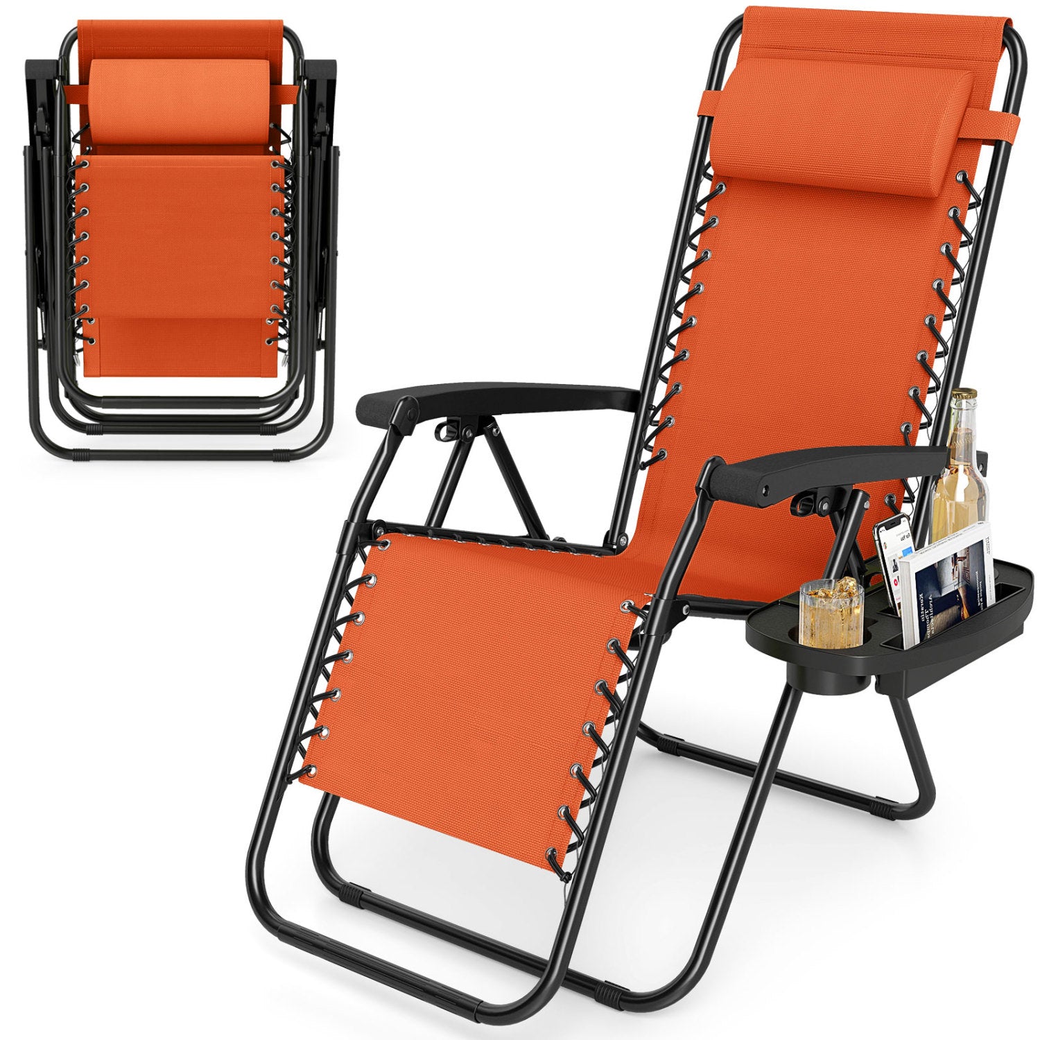 Portable Zero Gravity Chairs with Cup Holder Trays and Backrest, Orange Beach & Lawn Chairs at Gallery Canada