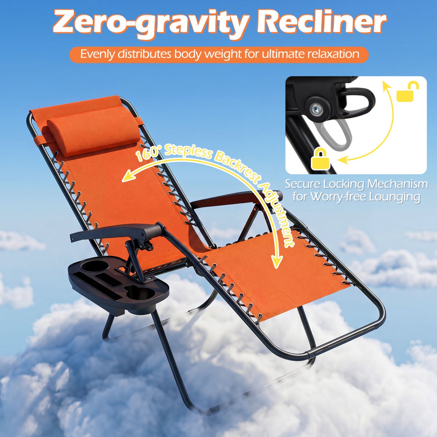 Portable Zero Gravity Chairs with Cup Holder Trays and Backrest, Orange Beach & Lawn Chairs at Gallery Canada