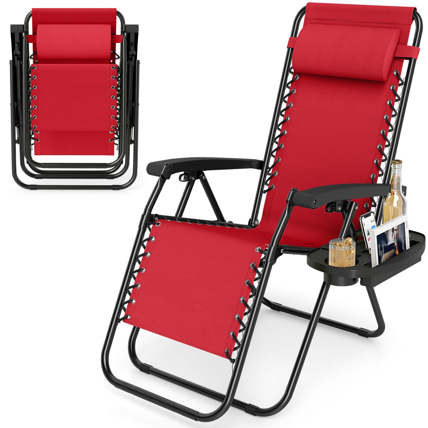 Portable Zero Gravity Chairs with Cup Holder Trays and Backrest, Red Beach & Lawn Chairs at Gallery Canada