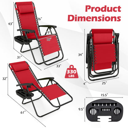 Portable Zero Gravity Chairs with Cup Holder Trays and Backrest, Red Beach & Lawn Chairs at Gallery Canada