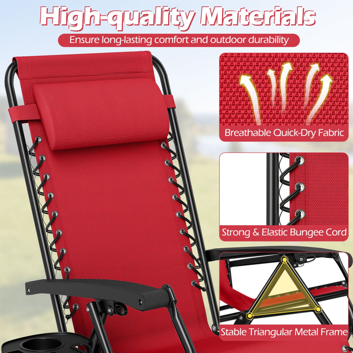 Portable Zero Gravity Chairs with Cup Holder Trays and Backrest, Red Beach & Lawn Chairs at Gallery Canada